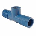 The Mosack Group Apollo Valves Blue Twister Insert Tee, 1 x 1/2 in Connection, Barb x FPT, PVC, Blue ABTFT1112